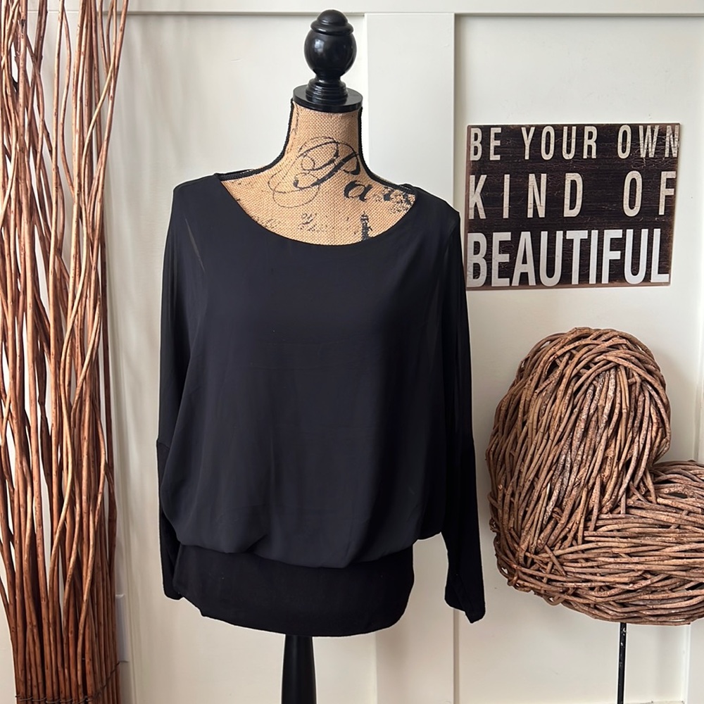 Joseph A. Black Sheer Batwing Top W/Attached Tank